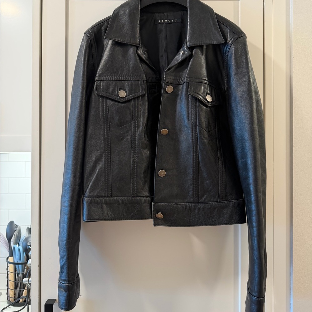 Theory Black Lambskin Leather Jacket